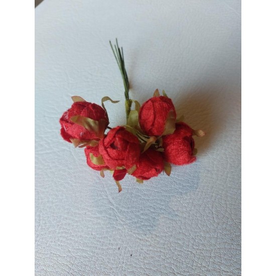 Цветы из ткани "бархат 2 см в пучках (6 шт) цв. красный, цена за пучок